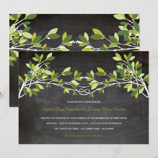 Invitación Boda del tablero de crokboard del árbol de amor de (Anverso / Reverso)