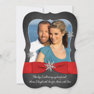 Invitación Boda del tablero Rojo, copos de nieve plateados