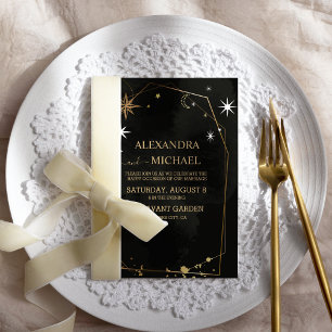 Invitación Boda del Tarot Místico Negro y Dorado