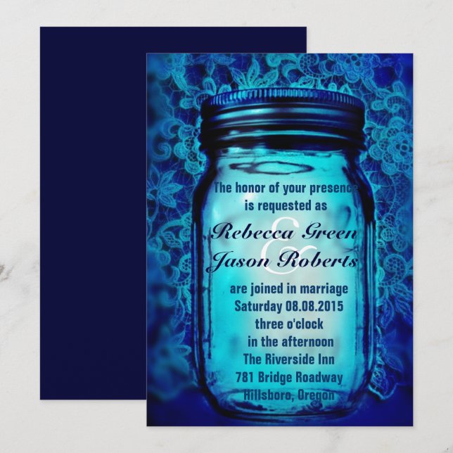 Invitación boda del tarro de alacena de lucioperca moderna (Anverso / Reverso)