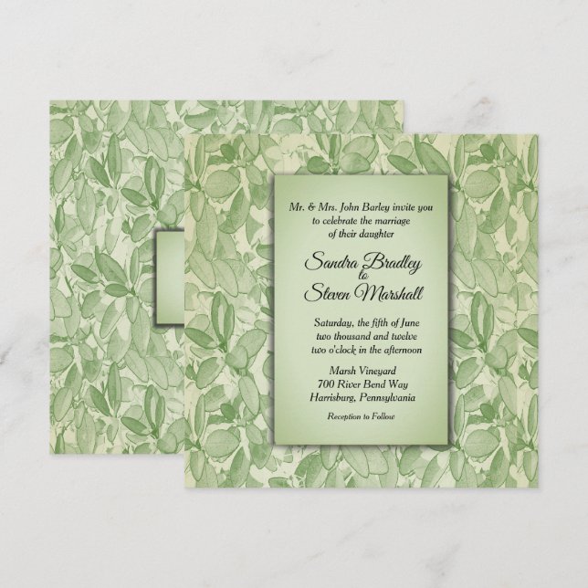 Invitación Boda del tema de la cosecha verde oliva (Anverso / Reverso)