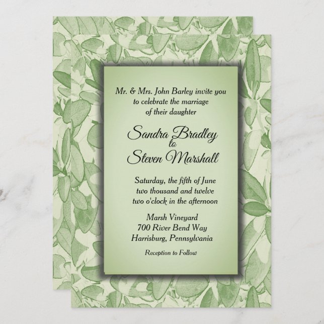 Invitación Boda del tema de la cosecha verde oliva (Anverso / Reverso)