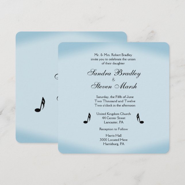 Invitación Boda del tema de la música azul (Anverso / Reverso)