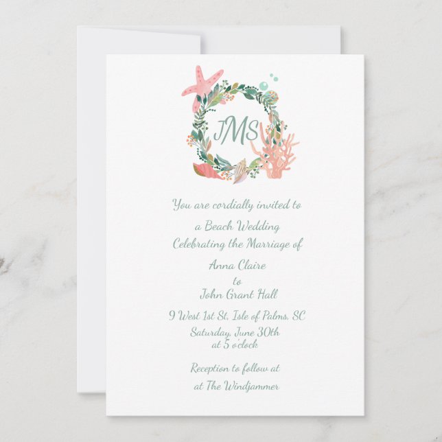 Invitación Boda del tema de la playa, graduación, Fiesta náut (Anverso)