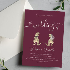 Invitación Boda del tema de los dinosaurios Borgoña y Crema d