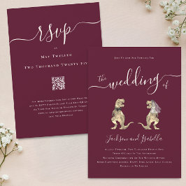 Invitación Boda del tema de los dinosaurios Crema de Borgoña 