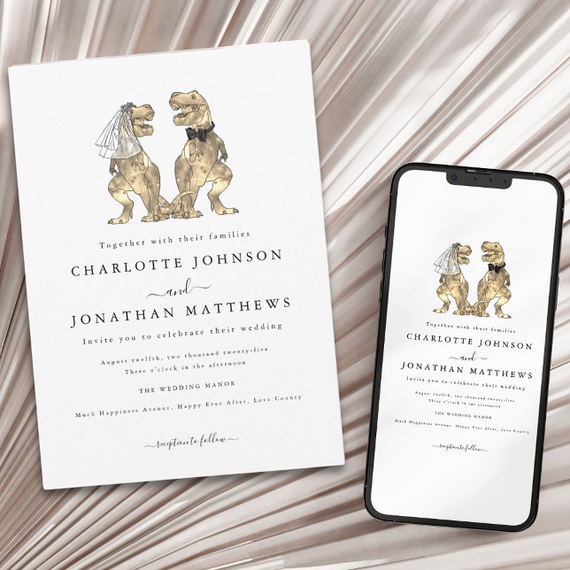 Invitación Boda del tema de los dinosaurios modernos (Modern minimalist dinosaur theme wedding invitation)