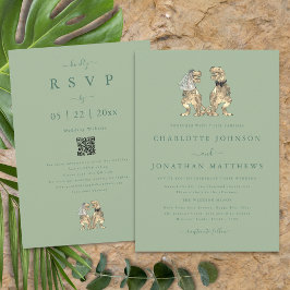 Invitación Boda del tema de los dinosaurios Sage Green Qr Cod