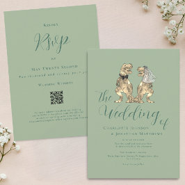 Invitación Boda del tema de los dinosaurios Sage Green QR Cod