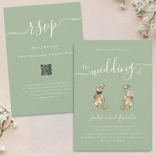 Invitación Boda del tema de los dinosaurios Sage Green White 