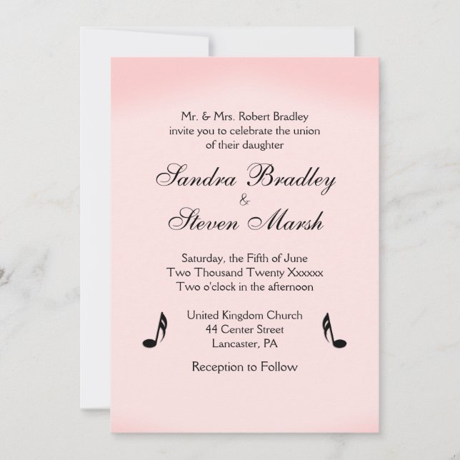 Invitación Boda del tema de música rosa (Anverso)
