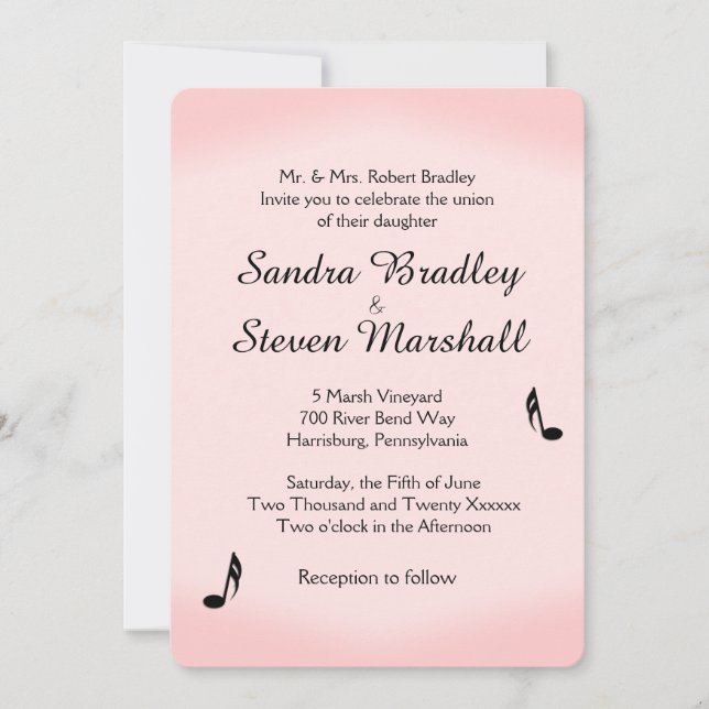 Invitación Boda del tema de música rosa (Anverso)