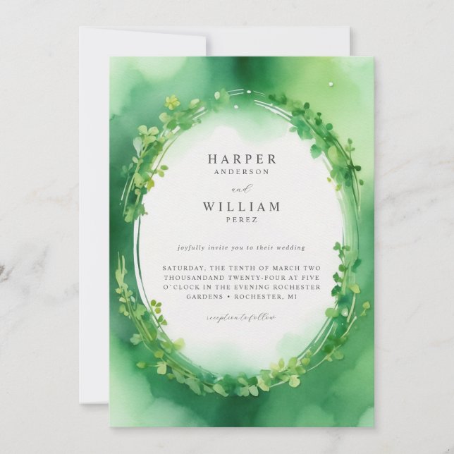 Invitación Boda del trébol de color agua verde (Anverso)