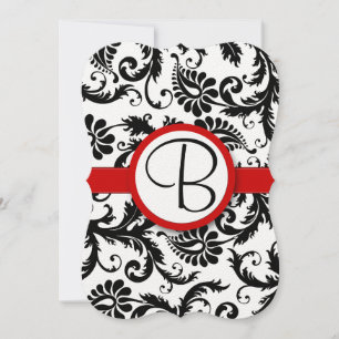 Invitación Boda del trinquete rojo Damask de color blanco y n