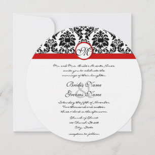 Invitación Boda del trinquete rojo Damask de color blanco y n