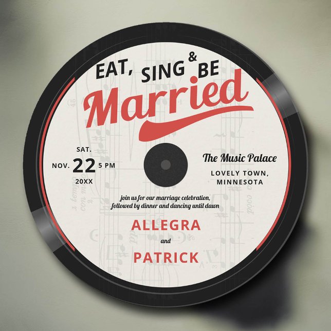 Invitación Boda del Vintage Retro Vinyl 70 (music wedding invitation vinyl record vintage retro black white 70s 80s groovy red black white)