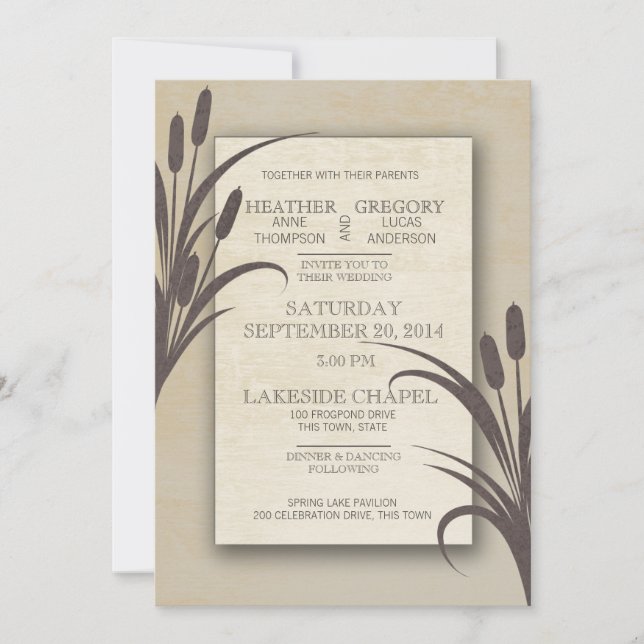 Invitación Boda delantero del agua de Cattails (Anverso)
