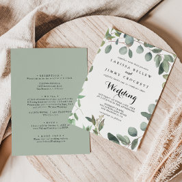 Invitación Boda Delantero y Atrás del Foliage Eucalyptus