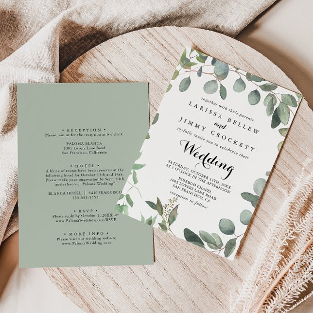 Invitación Boda Delantero y Atrás del Foliage Eucalyptus (Subido por el creador)