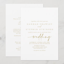 Invitación Boda Delantero y Atrás Moderno Oro