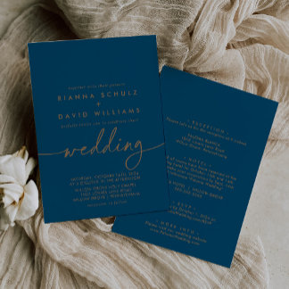 Invitación Boda delantero y trasero de Navy Blue Gold Classic