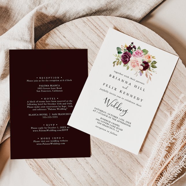 Invitación Boda delantero y trasero floral rústico (Subido por el creador)