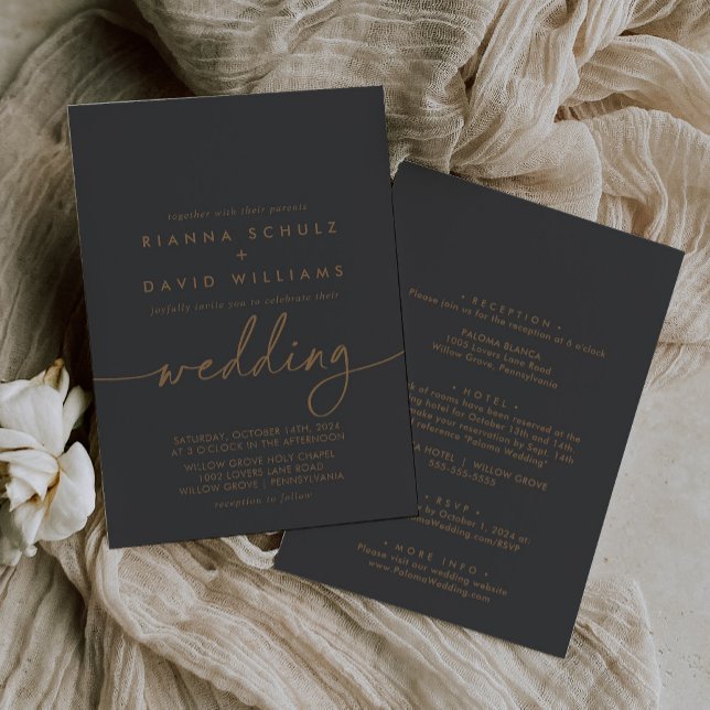 Invitación Boda delantero y trasero Gray Gold Classic (Subido por el creador)