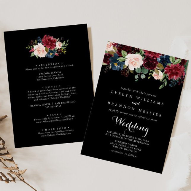 Invitación Boda delantero y trasero negro rústico (Subido por el creador)