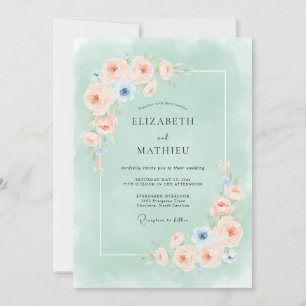 Invitación Boda delicada acuarela verde menta