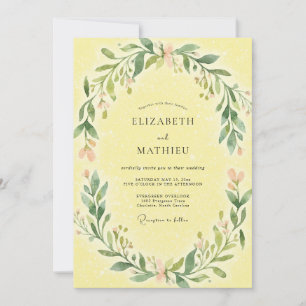 Invitación Boda delicada con hojas de color amarillo pálido