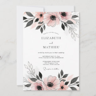 Invitación Boda delicada de anemona rosa rubor