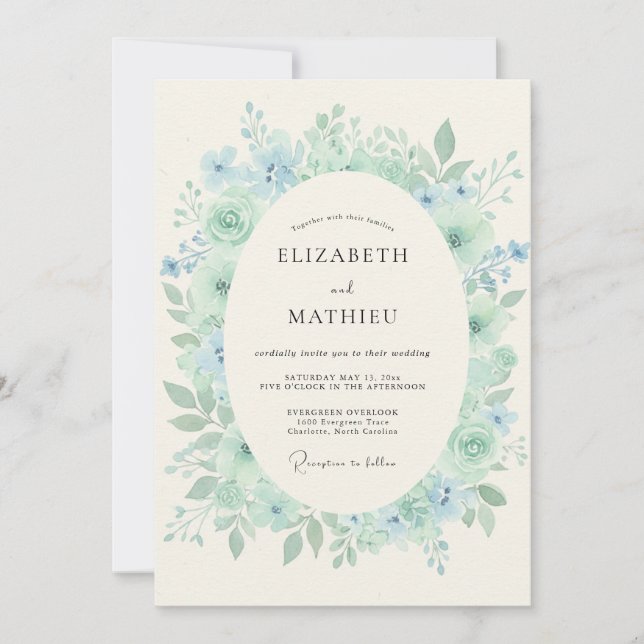 Invitación Boda delicada de espuma de mar de primavera (Anverso)