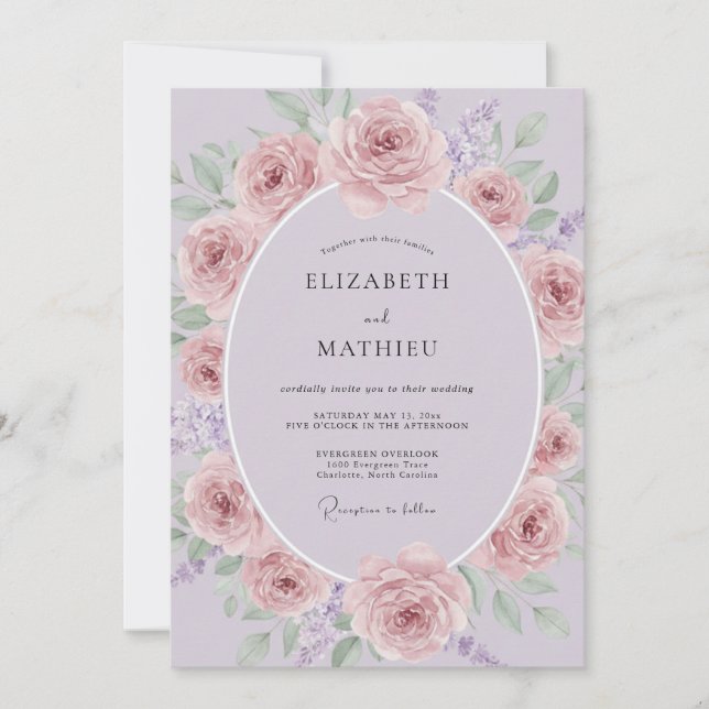 Invitación Boda delicada de lavanda en primavera (Anverso)