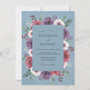Invitación Boda delicada de peonía ciruela pizarra