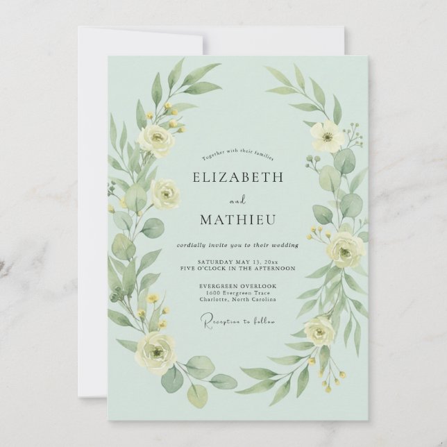 Invitación Boda delicada de prado verde menta (Anverso)
