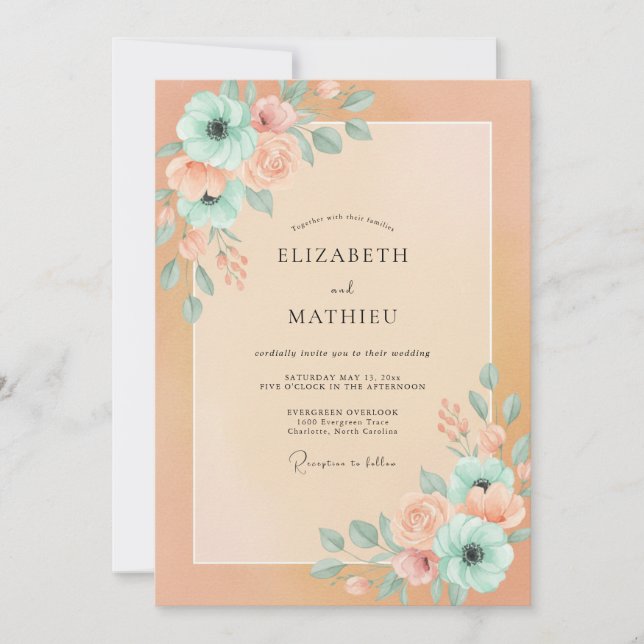 Invitación Boda delicada de primavera albaricoque (Anverso)