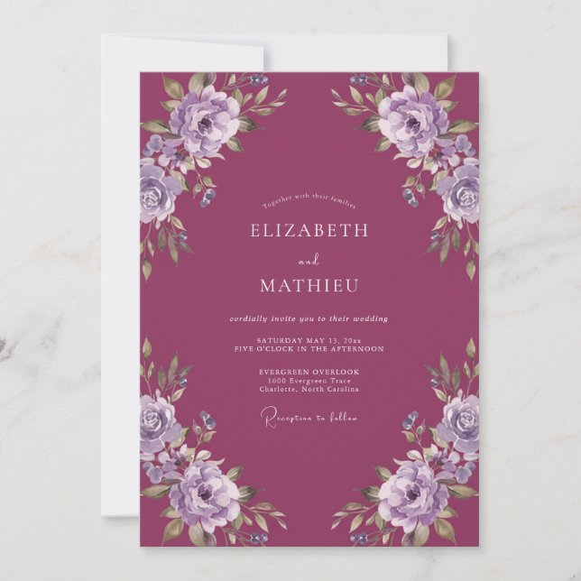 Invitación Boda delicada de primavera con ciruela (Anverso)