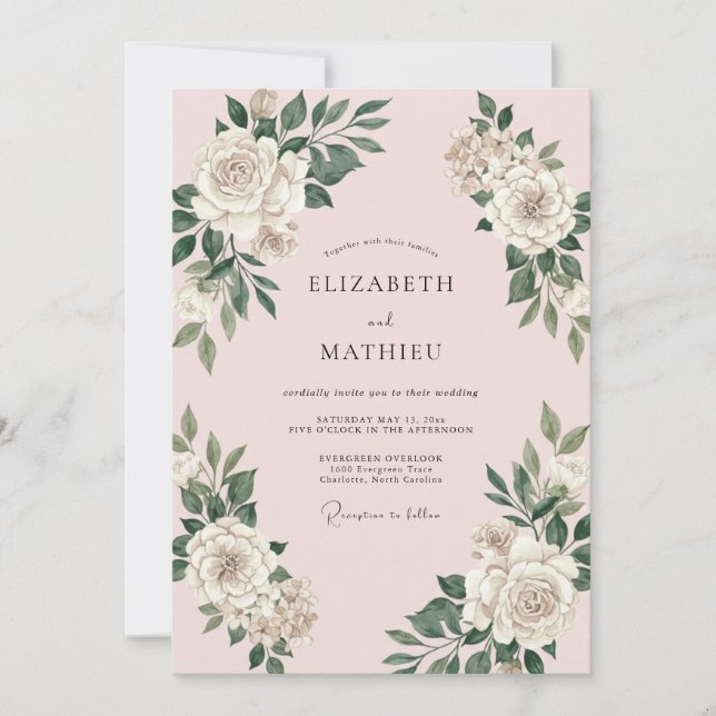 Invitación Boda delicada de primavera en rosa rubor (Anverso)