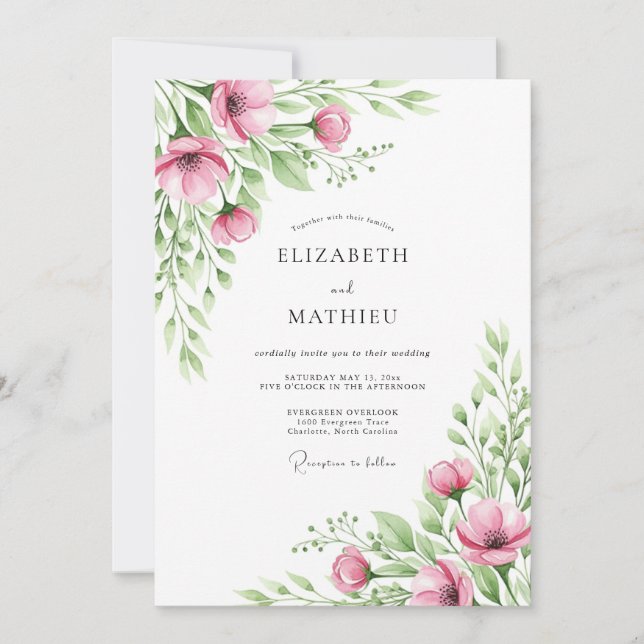 Invitación Boda delicada de primavera en rosa sabio (Anverso)