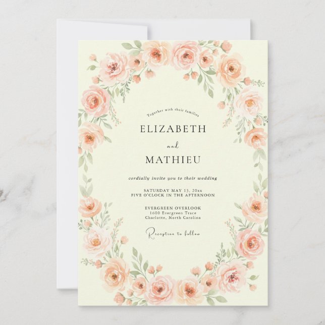 Invitación Boda delicada de verano con melocotón (Anverso)