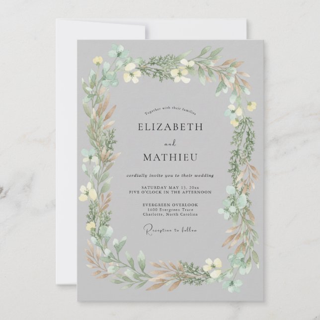 Invitación Boda delicada en pradera gris plateado (Anverso)