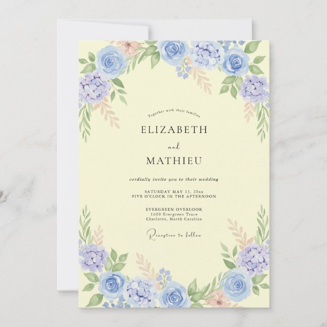 Invitación Boda delicada en prado de amarillo primula (Anverso)