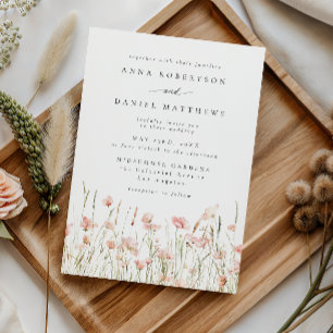 Invitación Boda delicada en prado floral rosa