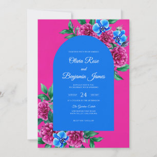 Invitación Boda delicada flor de magenta azul