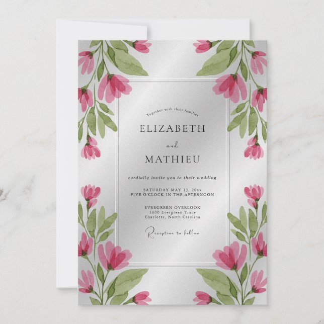 Invitación Boda delicada magenta de primavera (Anverso)