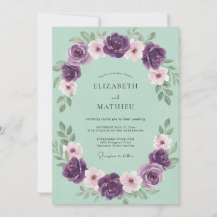 Invitación Boda delicada menta amatista pétalo