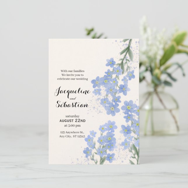 Invitación Boda Delicado Azul No Me Olvides (Anverso de pie)