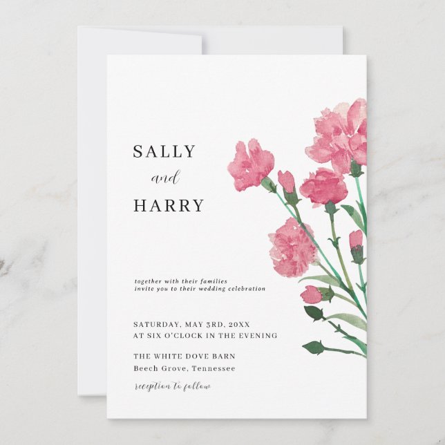 Invitación Boda Delicado De Flor Rosa (Anverso)