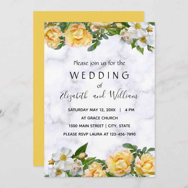 Invitación Boda Delicado de la Flor Blanca y Amarilla (Anverso / Reverso)