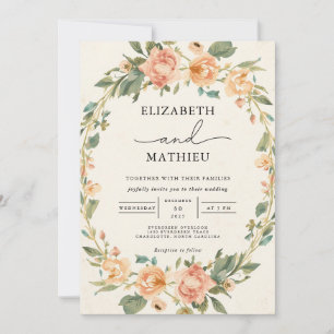 Invitación Boda Delicado De Marco De Oval Floral De Peach